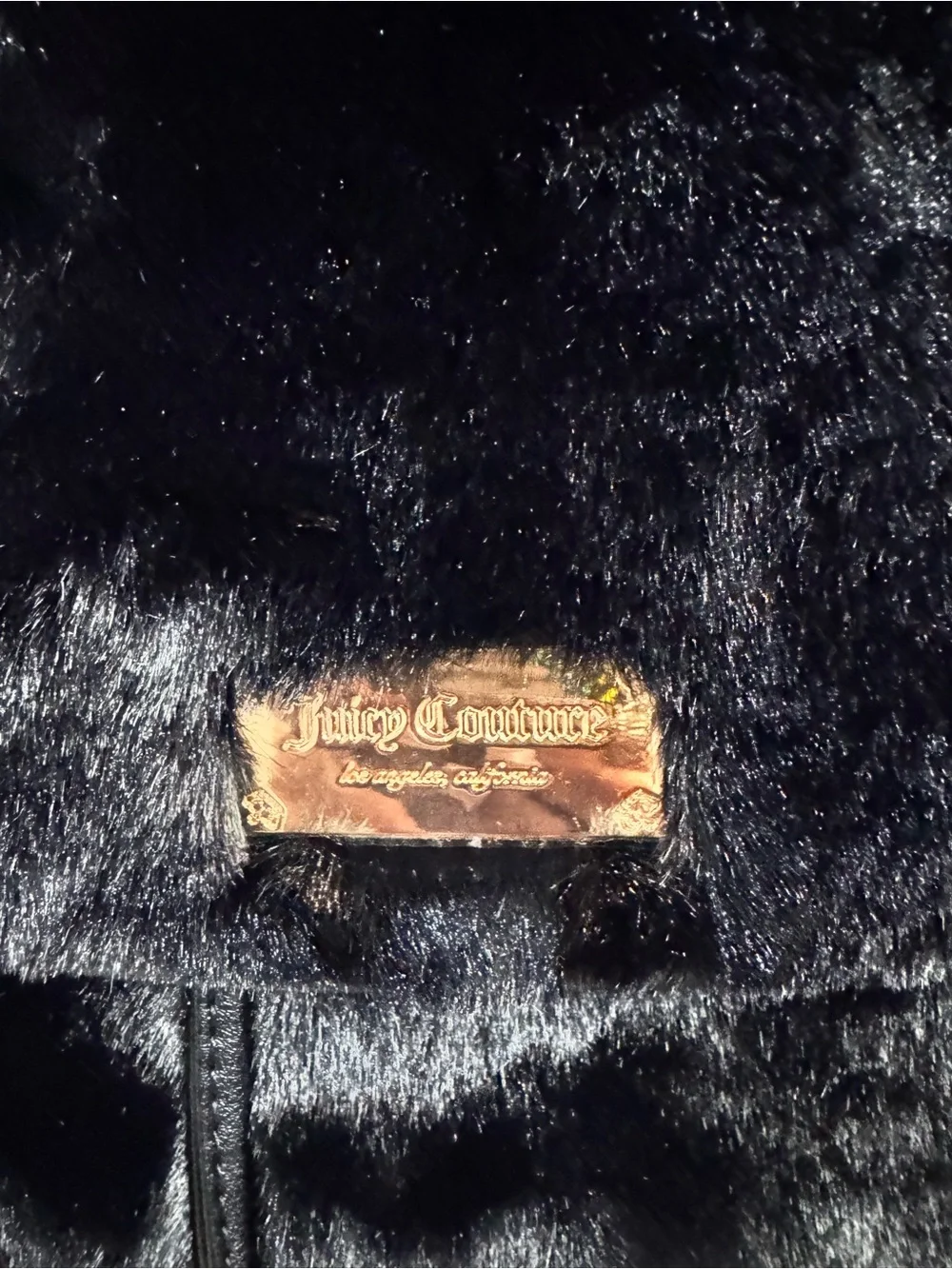 Juicy Couture Black Faux Fur Dreamy Divas Backpack with Pom Pom Charm
